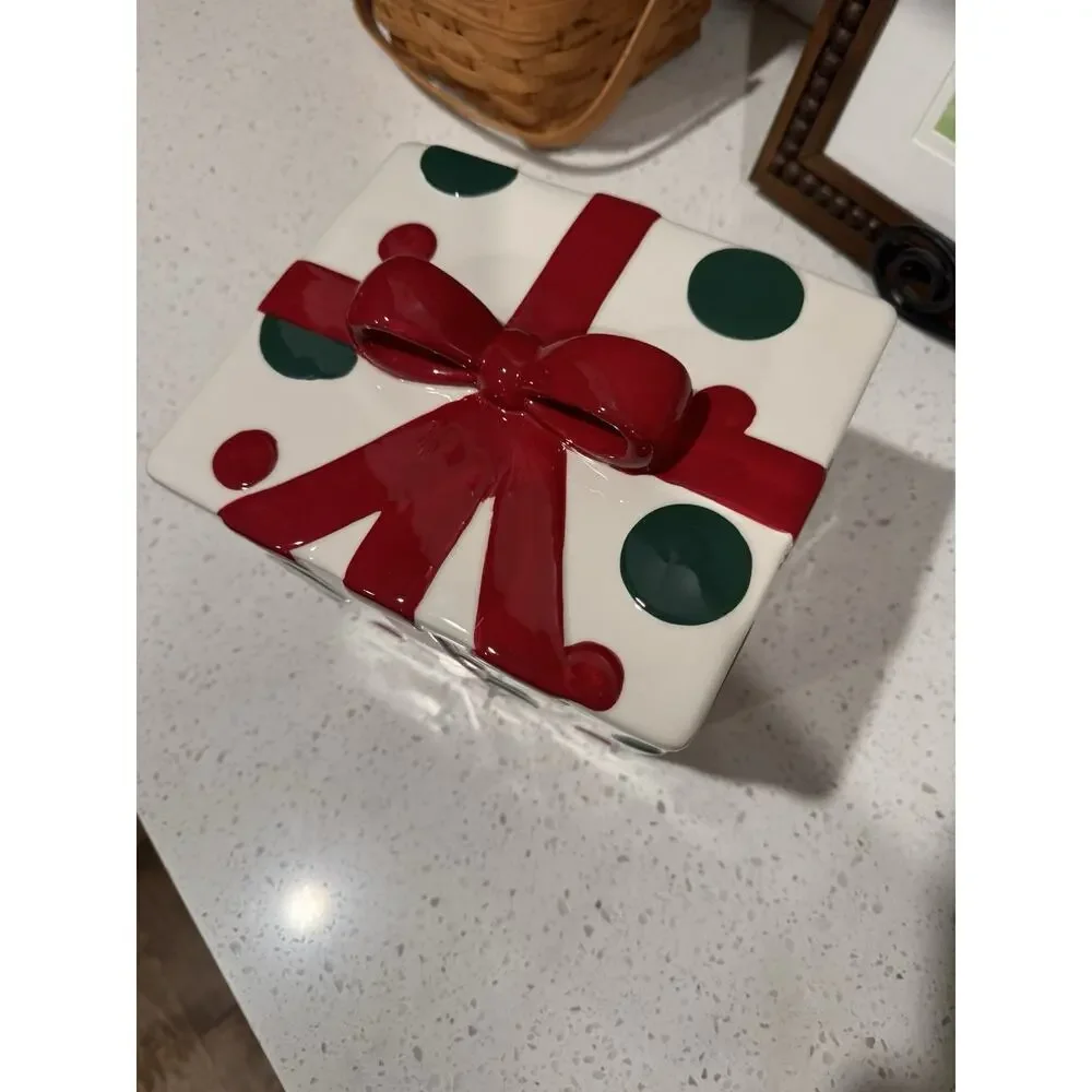Real Home Ceramic Christmas Present Cookie Jar - Polka-dot